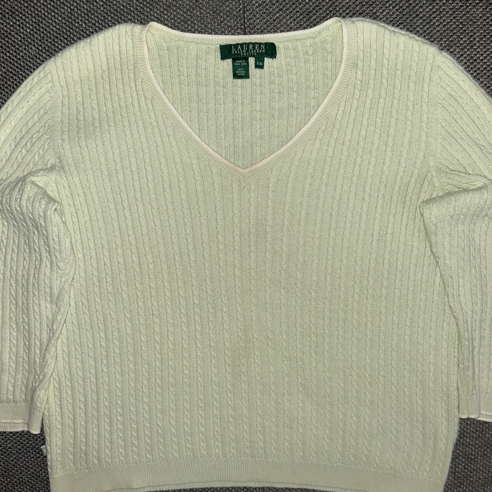 Vintage Ralph Lauren Mint Green Cable Knit Sweater - Picture 2 of 5